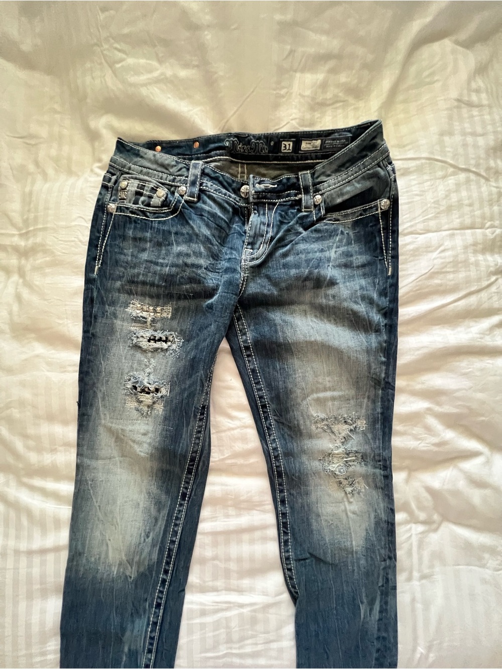 Miss Me Distressed Skinny Jeans - Blue